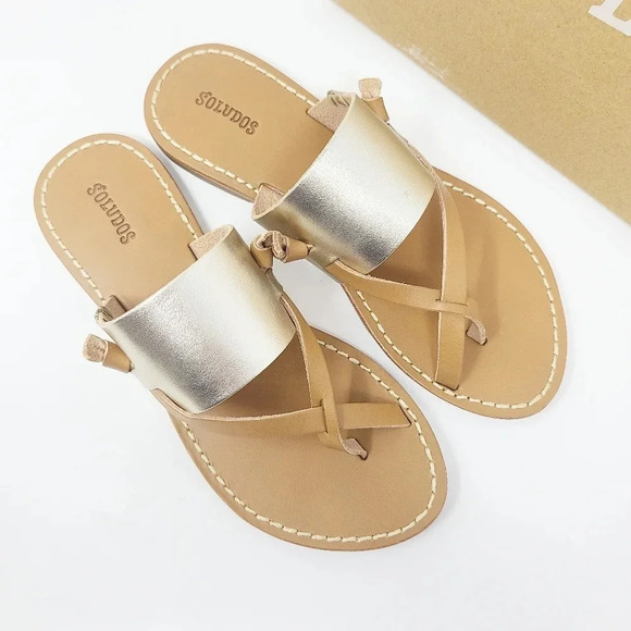 New Soludos Leather Platinum Sandals 5.5 - Picture 2 of 7